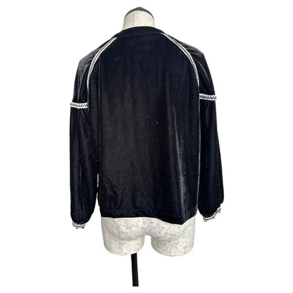 Elodie Velvet Roses Embroidered Jacket Open Front Peasant 3/4 Sleeves  Size S - Picture 3 of 15